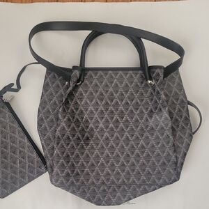 LANCASTER PARIS Black and Gray Tote Bag with pouch